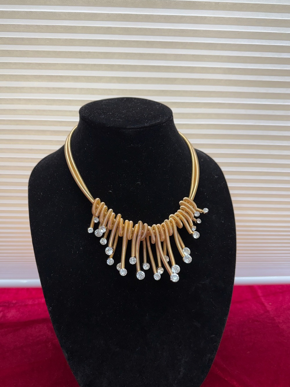 Traci Lynn Womens Unwind Gold Tone Rhinestone Statement Necklace